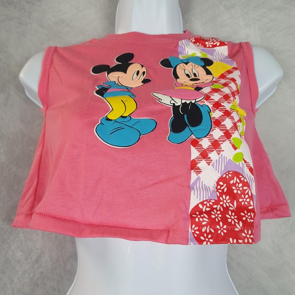 Vintage Disney Mickey Minnie Tank Top Girls 5-6 Pink Cropped Baby Tee USA